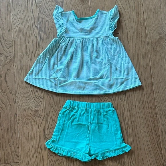 Stitchy Fish Mint to Be Ruffle Short Set, Green Stripe - Picture 6 of 13